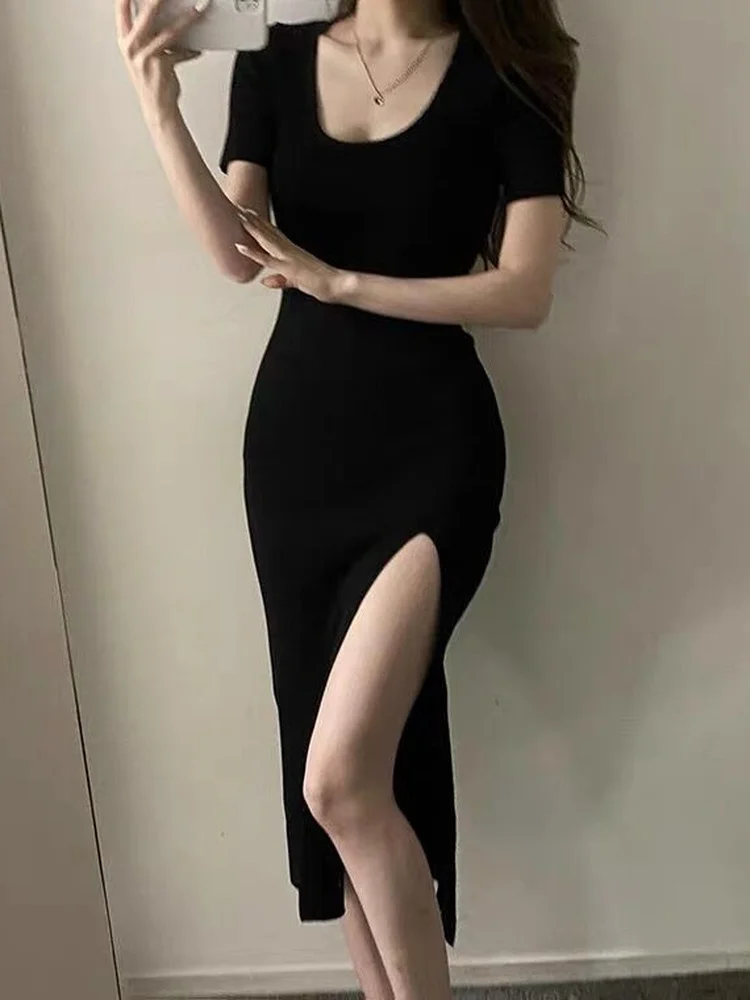 Korean Elegant Dresses Summer Thin Knitted Dress Women Solid Short Sleeve Square Neck Stretch Vestidos Sexy Spring
Korean Elegant Dresses Summer Thin Knitted Dress Women Solid Short Sleeve Square Neck Stretch Vestidos Sexy Spring