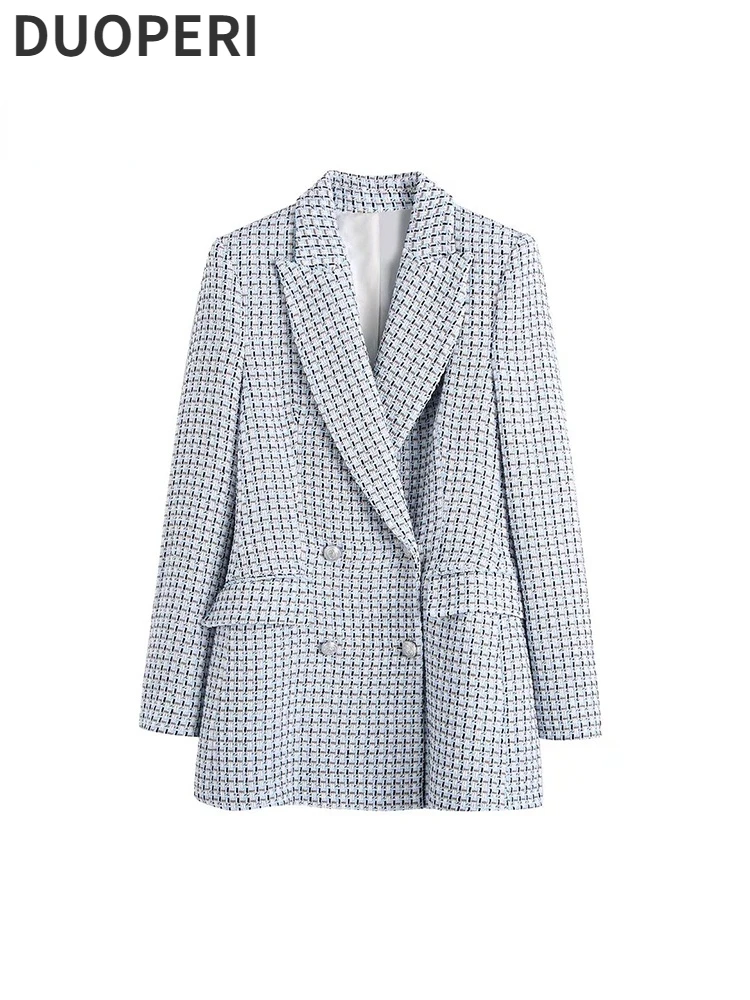 DUOPERI Women Fashion Texture Plaid Blazer Vintage Notched Neck Long Sleeve Double Breasted With Pockets Female Chic Lady Coat
DUOPERI Women Fashion Texture Plaid Blazer Vintage Notched Neck Long Sleeve Double Breasted With Pockets Female Chic Lady Coat