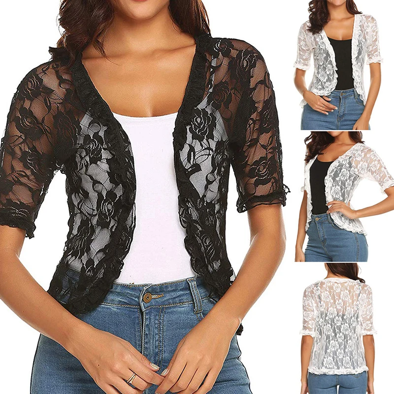 

Summer Fashion Women Clothing Loose Shawl Short Cardigan Shawl Tops Lace Cardigan Gauze Lacing Boleros Cover-up Blusas Femininas