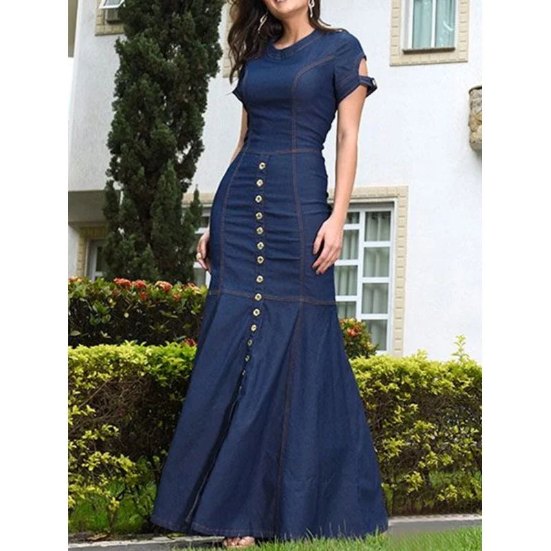 Women's Sexy Slim Stretch Fashion Solid Color Short Sleeve Denim Maxi Dress Summer Office Ladies Clothing
Women's Sexy Slim Stretch Fashion Solid Color Short Sleeve Denim Maxi Dress Summer Office Ladies Clothing
