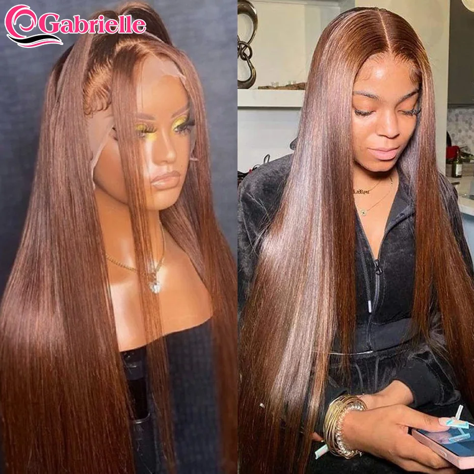 Chocolate Brown Lace Front Human Hair Wigs Brazilian Straight Colored Lace Frontal Wigs for Women 30 Inch180 Density Gabrielle 
Chocolate Brown Lace Front Human Hair Wigs Brazilian Straight Colored Lace Frontal Wigs for Women 30 Inch180 Density Gabrielle