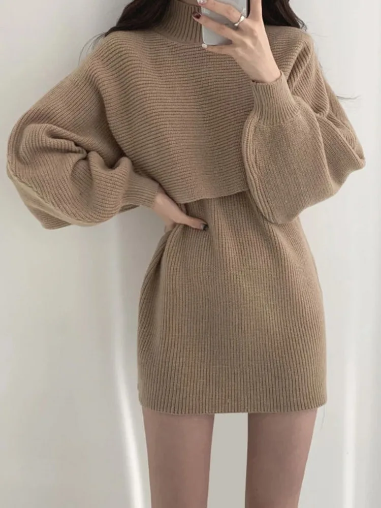 Autumn Winter Korean Fashion Casual Knitted Two Piece Set Women Turtleneck Cape Sweater Tops + Mini Dress Suits Elegant 2pcs Set
Autumn Winter Korean Fashion Casual Knitted Two Piece Set Women Turtleneck Cape Sweater Tops + Mini Dress Suits Elegant 2pcs Set