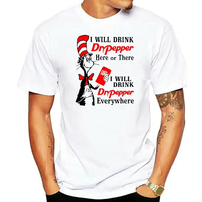 

Мужская футболка, я буду пить доктор перец здесь или там, я буду пить доктор перец, каждая белая версия женских и мужских футболок