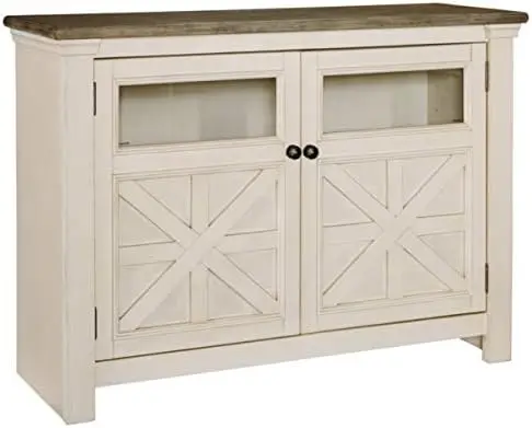 

Farmhouse TV Stand Fits TVs up to 48", 2 Cabinet Doors and Adjustable Storage Shelves, Whitewash & Light Brown