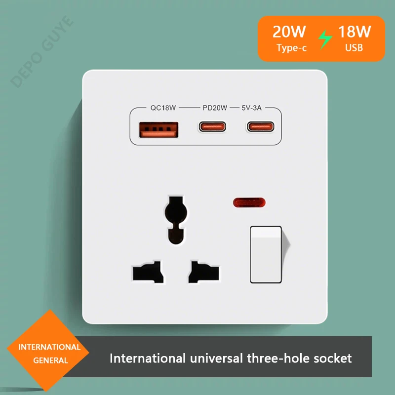 Универсальная 3-контактная настенная розетка с USB-портом Type-C для быстрой зарядки 20 Вт, пластиковая электрическая настенная розетка стандарта Великобритании, двойная розетка типа C, AC110-250 В 
Универсальная 3-контактная настенная розетка с USB-портом Type-C для быстрой зарядки 20 Вт, пластиковая электрическая настенная розетка стандарта Великобритании, двойная розетка типа C, AC110-250 В