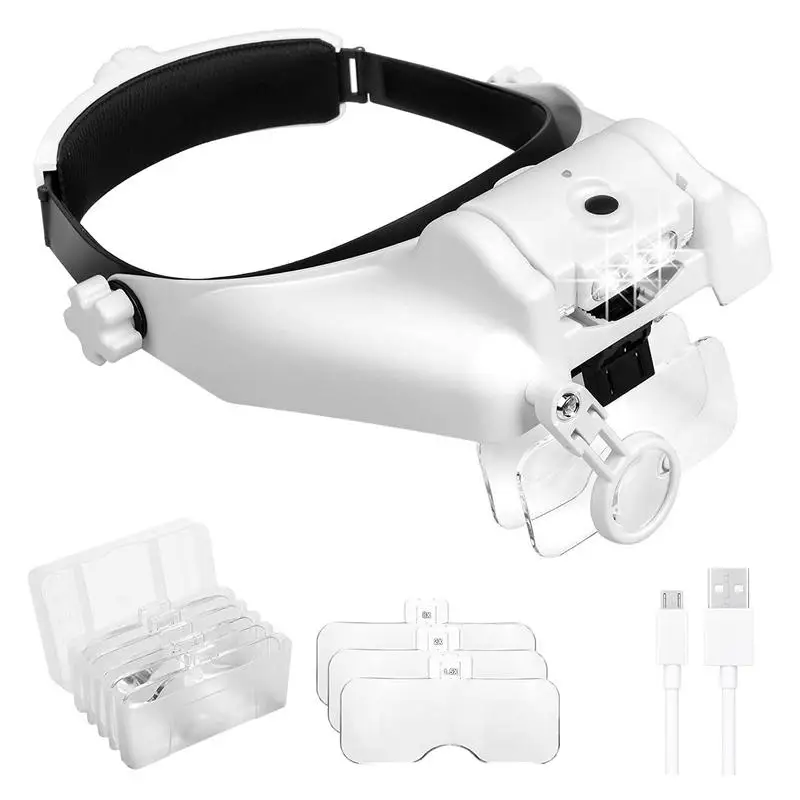 

LED Illuminated Headband Magnifier Hands-Free Lighted Magnifying Glass With 3 Detachable Lenses 1.5X 2.0X 8.0X Headset Loupe