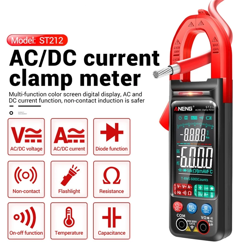 ANENG ST212 DC/AC Current Digital Clamp Meter 6000 Counts 400A Amp Multimeter Large Color Screen Voltage Tester Car Hz NCV Ohm
ANENG ST212 DC/AC Current Digital Clamp Meter 6000 Counts 400A Amp Multimeter Large Color Screen Voltage Tester Car Hz NCV Ohm