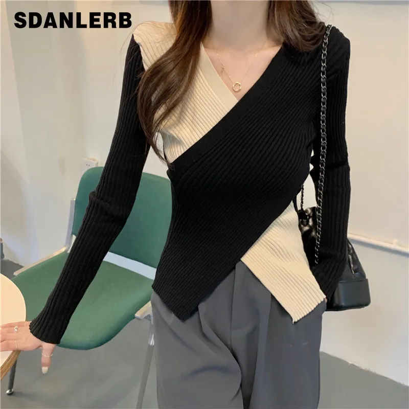 Autumn and Winter New Contrast Color Sweater V-neck Knitwear Women's Long Sleeves Bottoming Shirt All-matching Slimming Pullover
Autumn and Winter New Contrast Color Sweater V-neck Knitwear Women's Long Sleeves Bottoming Shirt All-matching Slimming Pullover