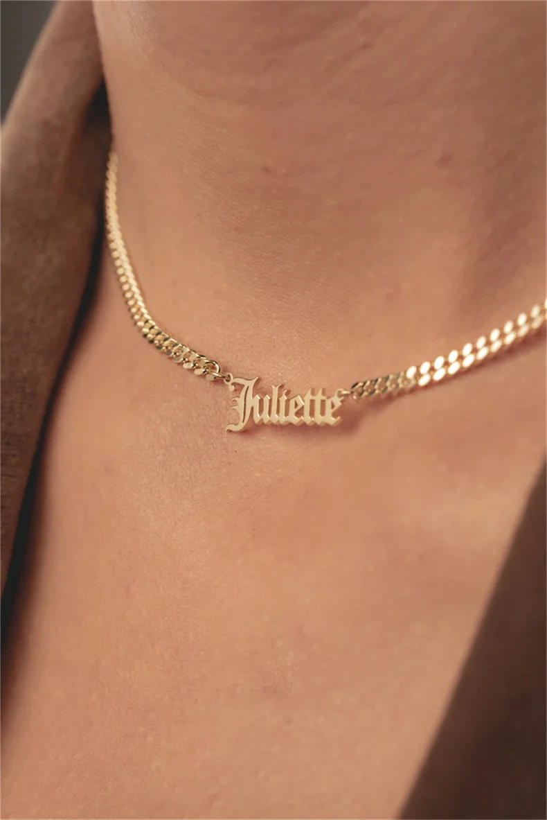 Custom Gothic Old English Nameplate Necklace For Women Stainless Steel Chain Choker Necklaces Women Boho Pretty Jewelry Gift
Custom Gothic Old English Nameplate Necklace For Women Stainless Steel Chain Choker Necklaces Women Boho Pretty Jewelry Gift