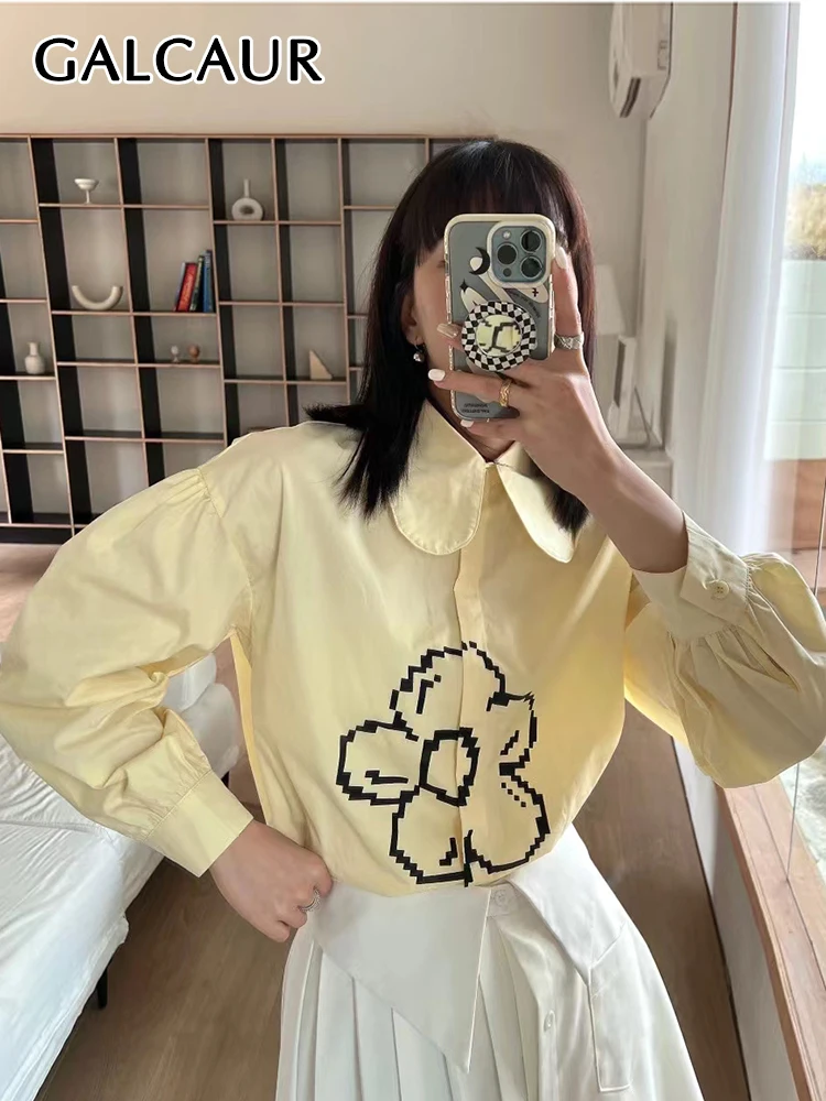 GALCAUR Korean Fashion Print Shirt For Women Lapel Loose Puff Long Sleeve Single Breasted Shirts Female 2022 Spring Clothing New
GALCAUR Korean Fashion Print Shirt For Women Lapel Loose Puff Long Sleeve Single Breasted Shirts Female 2022 Spring Clothing New