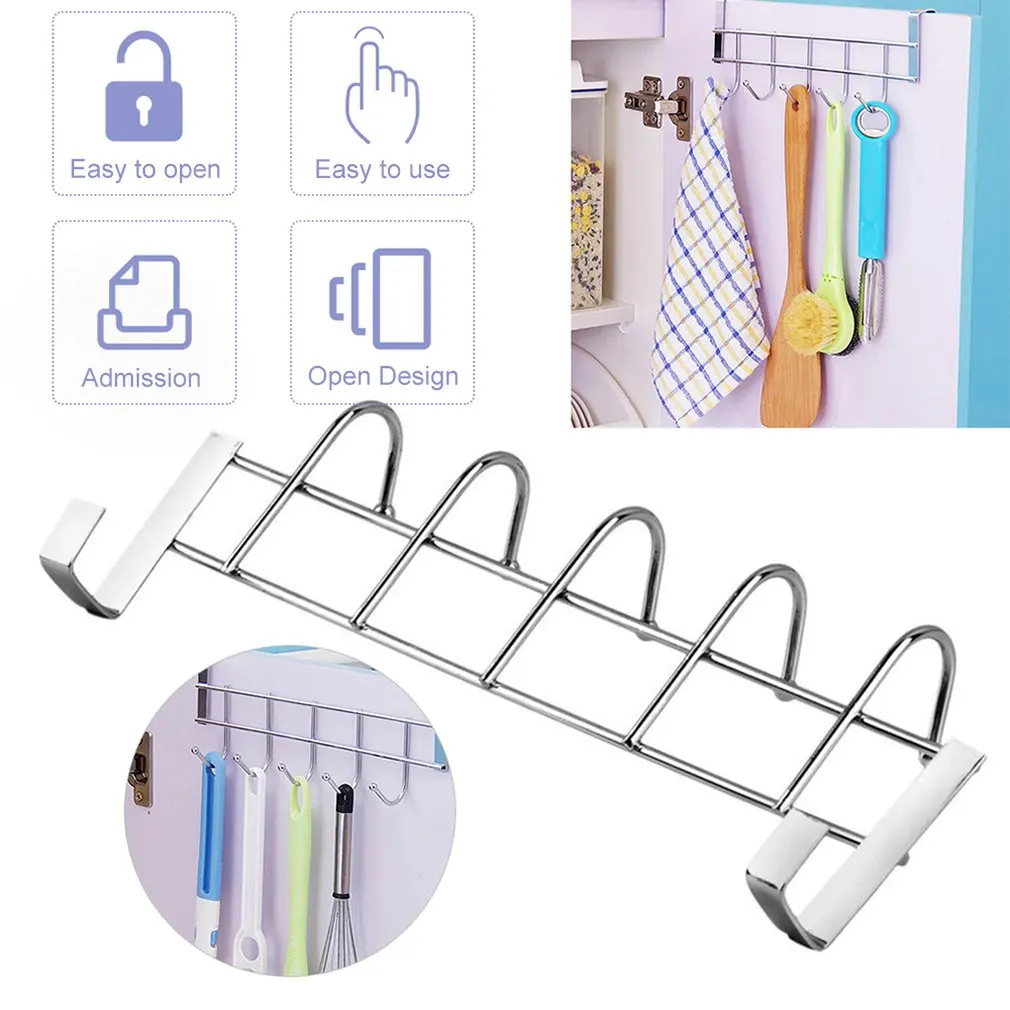 

1PC Over Door Towel Hook Portable Hanging 5 Hooks Rag Towel Holder Rack Hanger Shelf Rails For Home Kitchen Bathroom Tools