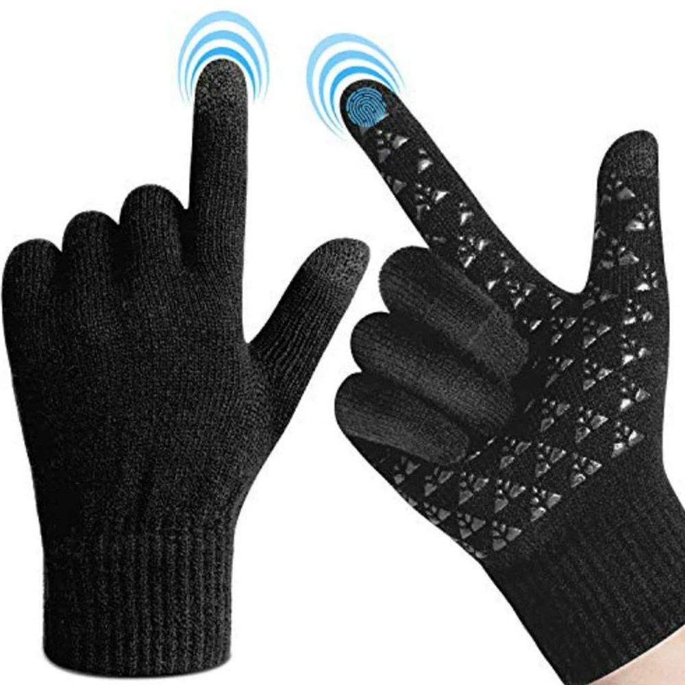 

Windproof Warm Knit Anti Slip Sports Touchscreen Texting Driving Cycling Velvet Thickened Touch Screen Winter Non-slip Gloves