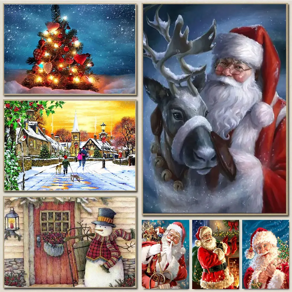 

Санта-Клаус, снеговик, мультфильм, плакаты и принты, Картина на холсте, настенные художественные картины для детской комнаты, украшение для дома, рождественские подарки