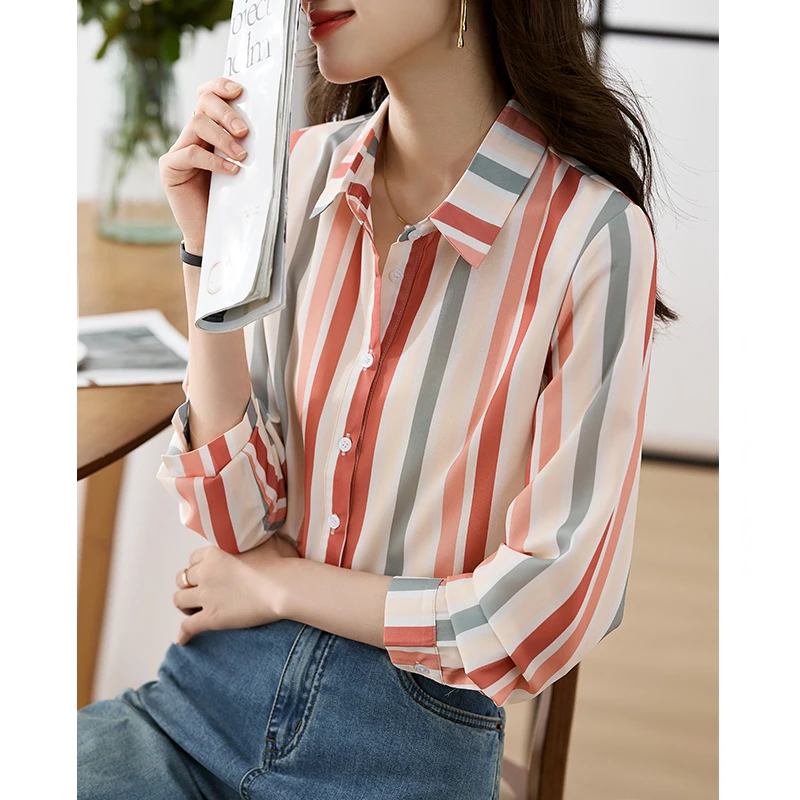 Chiffon Women's Shirts New Stripe Vintage Blouses Polo-neck Loose Ladies Clothing Long Sleeves Spring/Summer 2023 Fashion Tops
Chiffon Women's Shirts New Stripe Vintage Blouses Polo-neck Loose Ladies Clothing Long Sleeves Spring/Summer 2023 Fashion Tops