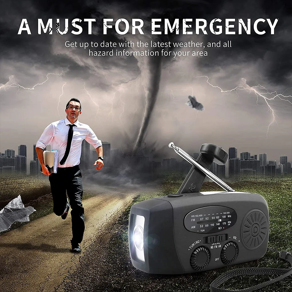 AM/FM/WB Weather Radio Multifunctional Radio Hand Crank Solar Crank Dynamo Powered Emergency LED Power Bank Charger
AM/FM/WB Weather Radio Multifunctional Radio Hand Crank Solar Crank Dynamo Powered Emergency LED Power Bank Charger