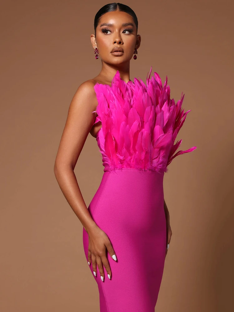 Sexy Strapless Backless Brown Pink Feather Bodycon Bandage Dress for Women Elegant Evening Club Party Midi Dresses
Sexy Strapless Backless Brown Pink Feather Bodycon Bandage Dress for Women Elegant Evening Club Party Midi Dresses