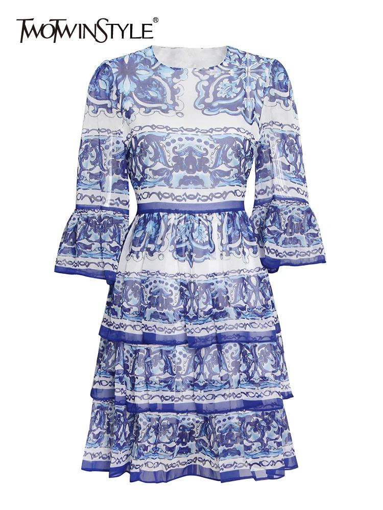 TWOTWINSTYLE Summer Print Colorblock Dress For Women Round Neck Flare Sleeve High Waist Vintage Mini Dresses Female Clothing New
TWOTWINSTYLE Summer Print Colorblock Dress For Women Round Neck Flare Sleeve High Waist Vintage Mini Dresses Female Clothing New