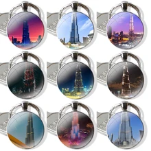 Burj Khalifa Tower building Dubai Glass Cabochon Keychain Pendant Car Key Chains Handmade