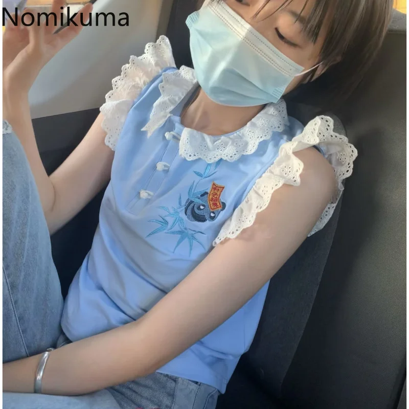 Топы Nomikuma Y2k, летние кружевные лоскутные Футболки без рукавов с мультяшной вышивкой, женская одежда в японском стиле преппи, модные милые футболки
Топы Nomikuma Y2k, летние кружевные лоскутные Футболки без рукавов с мультяшной вышивкой, женская одежда в японском стиле преппи, модные милые футболки