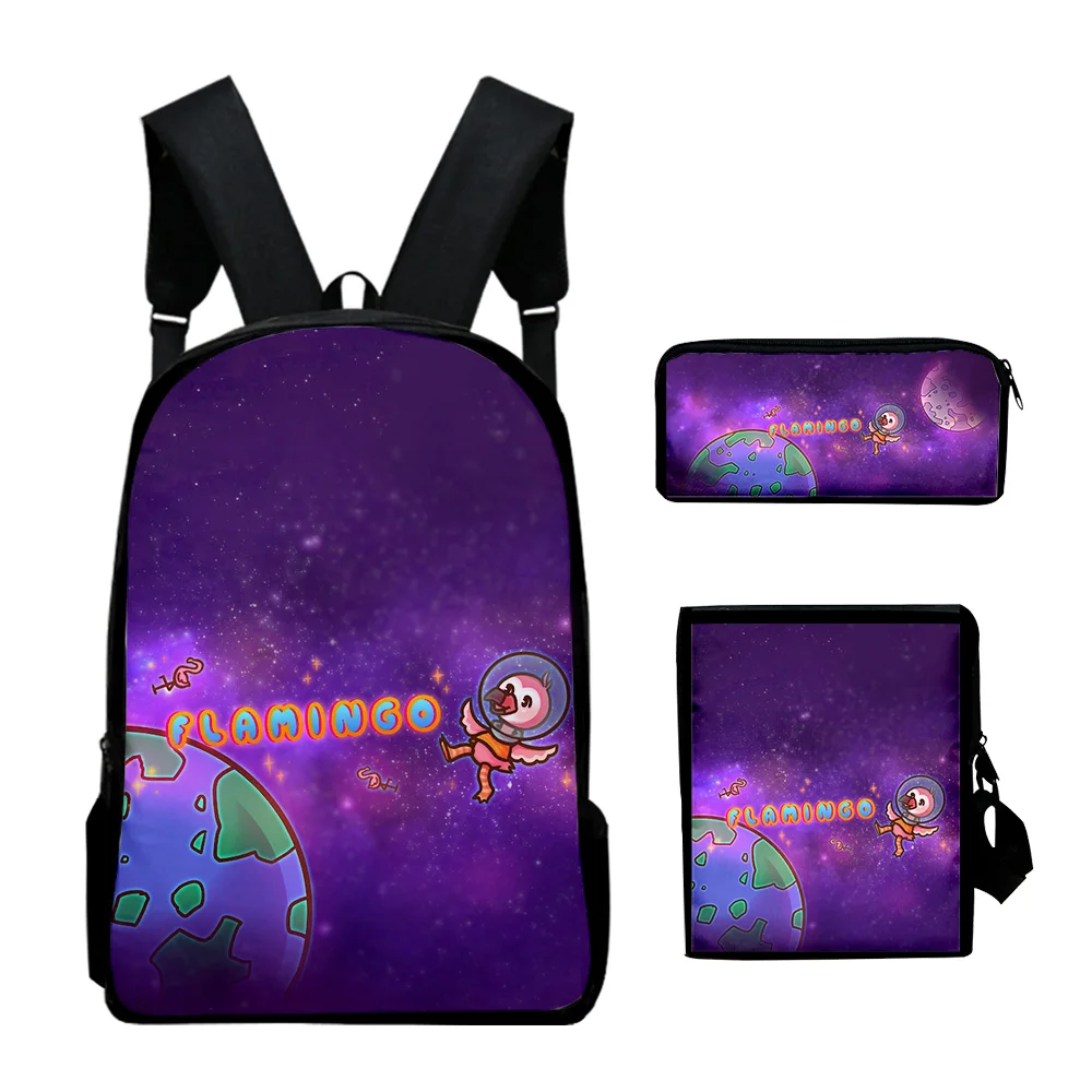 

Fashion Cartoon flim flam flamingo 3D Print 3pcs/Set pupil School Bags Laptop Daypack Backpack Inclined shoulder bag Pencil Case