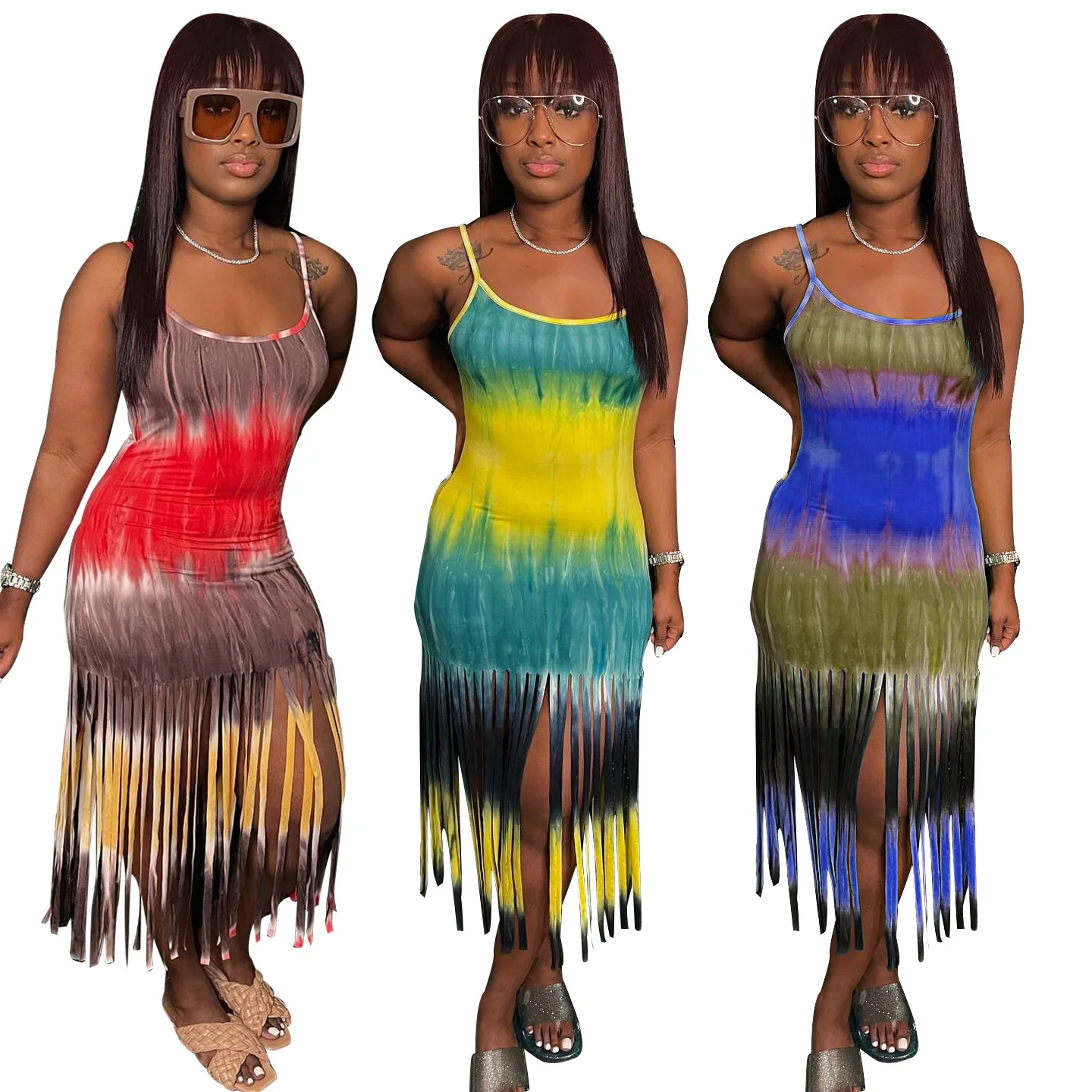 Women Sexy Sleeveless Spaghetti Strap Streetwear Dress Tie-dye Print Tassel Ankle-length Dresses Summer Beach Style
Women Sexy Sleeveless Spaghetti Strap Streetwear Dress Tie-dye Print Tassel Ankle-length Dresses Summer Beach Style