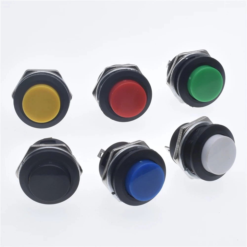 

10pcsOFF-ON Momentary Push Button Switch 16mm Momentary 6A/125V/ 3A/250V Round Switches R13-507BLACK RED GREEN WHITE BLUE YELLOW