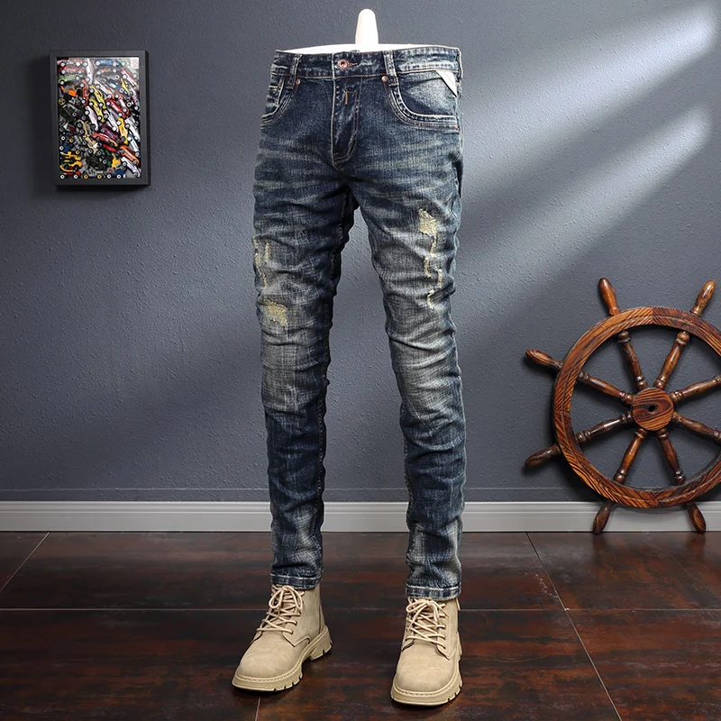 Newly Designer Fashion Men Jeans Retro Blue Elastic Slim Destroyed Ripped Jeans Men Embroidery Patchwork Casual Denim Pants
Newly Designer Fashion Men Jeans Retro Blue Elastic Slim Destroyed Ripped Jeans Men Embroidery Patchwork Casual Denim Pants