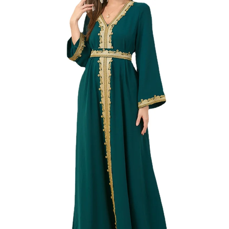 Dresses For Muslim Women Lace Embroidery V-Neck Long Sleeve Party Maxi Dress With Belt Elegant Moroccan Kaftan Turkey Wears
Dresses For Muslim Women Lace Embroidery V-Neck Long Sleeve Party Maxi Dress With Belt Elegant Moroccan Kaftan Turkey Wears