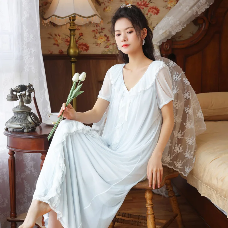 Fairy Mesh Lace Night Dress Women Summer Short Sleeve Long Peignoir Robe Nightie Princess Sleepwear Vintage Victorian Nightgowns
Fairy Mesh Lace Night Dress Women Summer Short Sleeve Long Peignoir Robe Nightie Princess Sleepwear Vintage Victorian Nightgowns