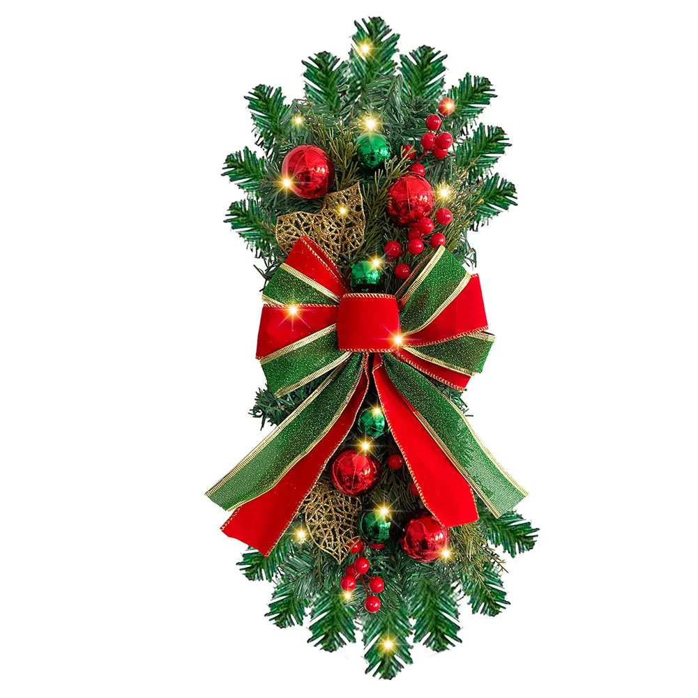 

Add a Pop of Color and Festive Charm to Your Staircase with this Christmas Bow Upside Down Tree Garland Decoration