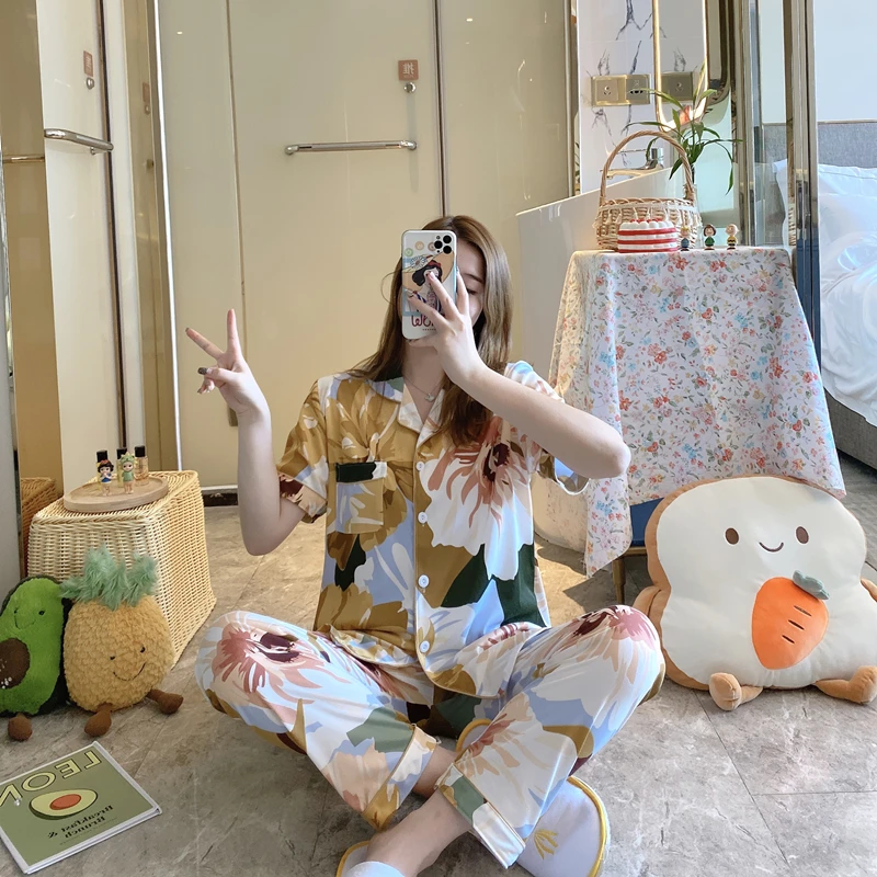 Summer Pajamas Women's Short-Sleeved Trousers Cardigan Korean Style Sweet and Fresh Student Homewear Short and Long Suit Butter
Summer Pajamas Women's Short-Sleeved Trousers Cardigan Korean Style Sweet and Fresh Student Homewear Short and Long Suit Butter