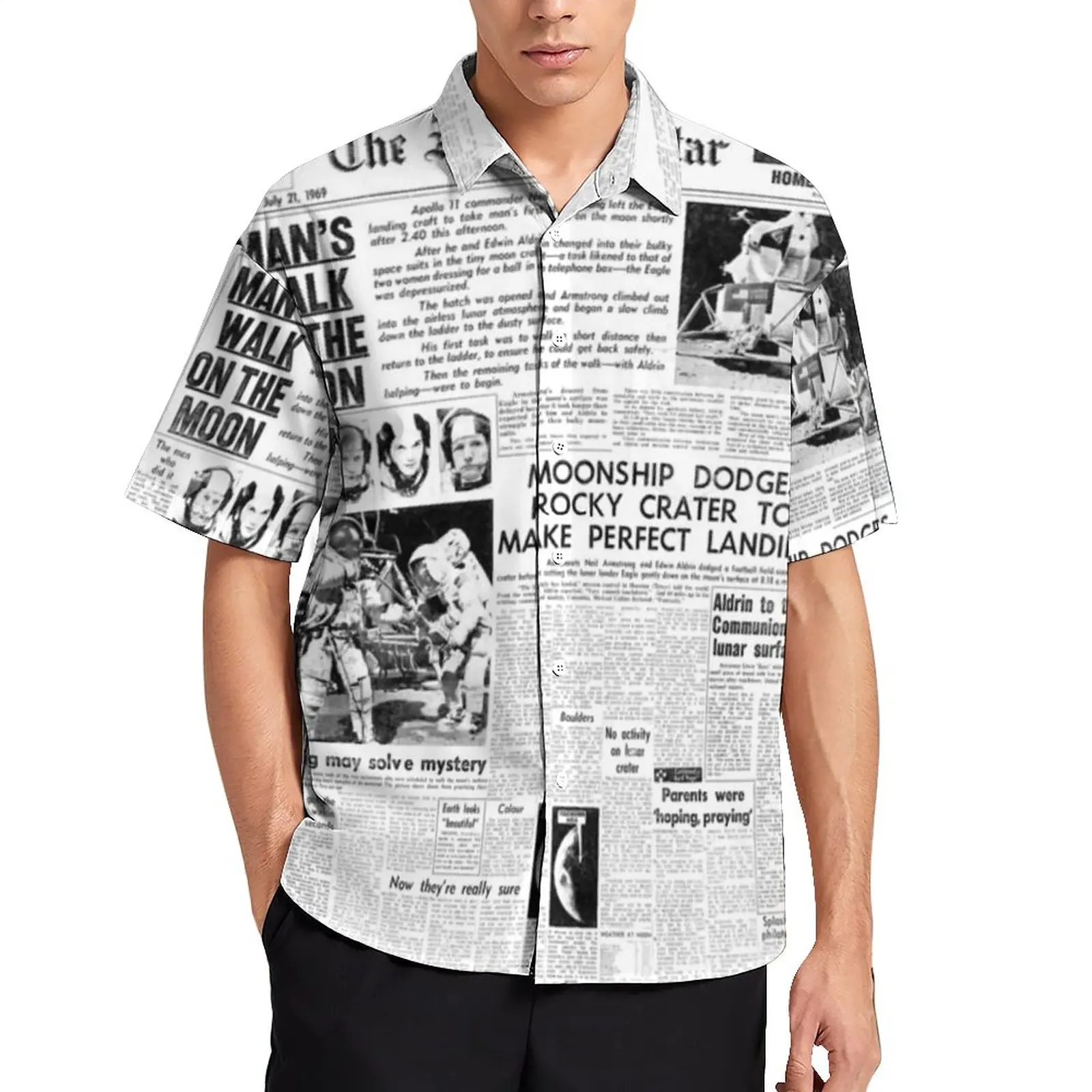Newspaper Headlines Beach Shirt Historic Moon Landing Casual Shirts Hawaiian Short Sleeve Design Streetwear Oversized Blouses
Newspaper Headlines Beach Shirt Historic Moon Landing Casual Shirts Hawaiian Short Sleeve Design Streetwear Oversized Blouses