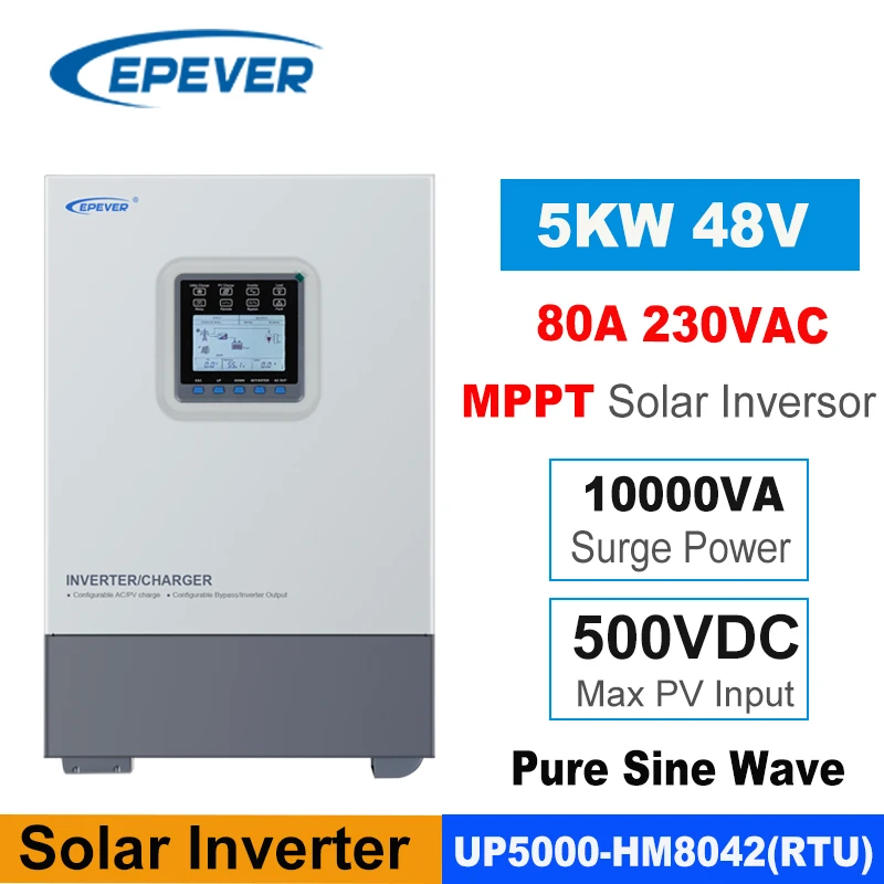 EPEVER 5KW Hybrid Inverter Pure Sine Wave Inverter 48V 220V 230V AC With 80A MPPT Solar Controller Support Lithium Battery WIFI
EPEVER 5KW Hybrid Inverter Pure Sine Wave Inverter 48V 220V 230V AC With 80A MPPT Solar Controller Support Lithium Battery WIFI