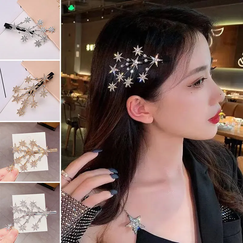 

Rhinestone Pentagram Hair Clips For Women Korea Bling Crystal Star Metal Hair Clips Barrette Hairpin Headdress Girls Fashion Acc
