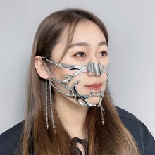 CyberPunk Irregular Metal Mask Gothic Punk Mechanical Alien Fluid Face Accessories Earring for Women Men Prom Party Jewelry