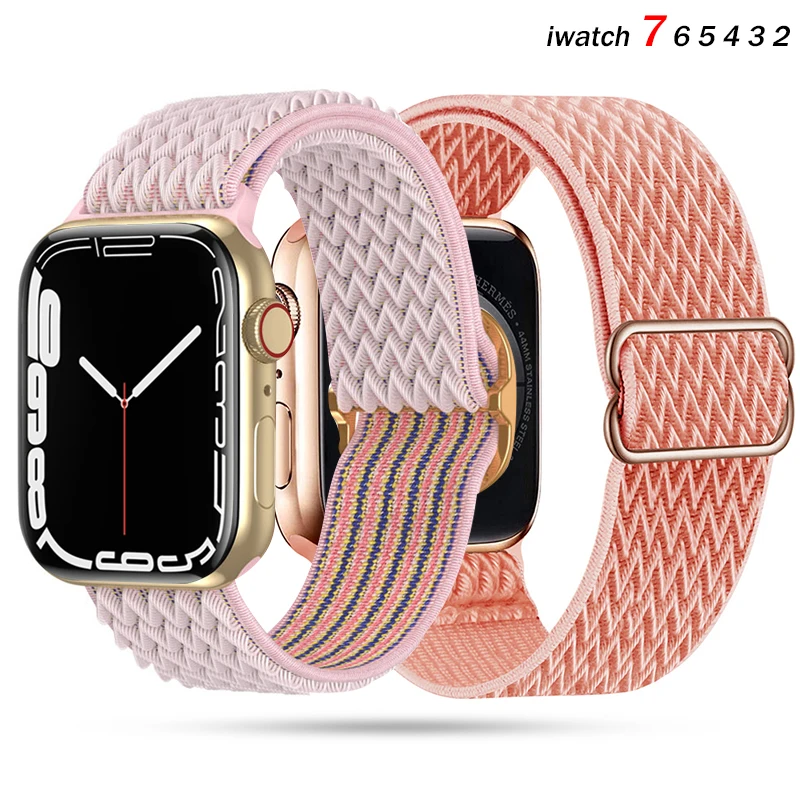Ремешок нейлоновый для Apple Watch Band 44 мм 40 регулируемый эластичный плетеный браслет
