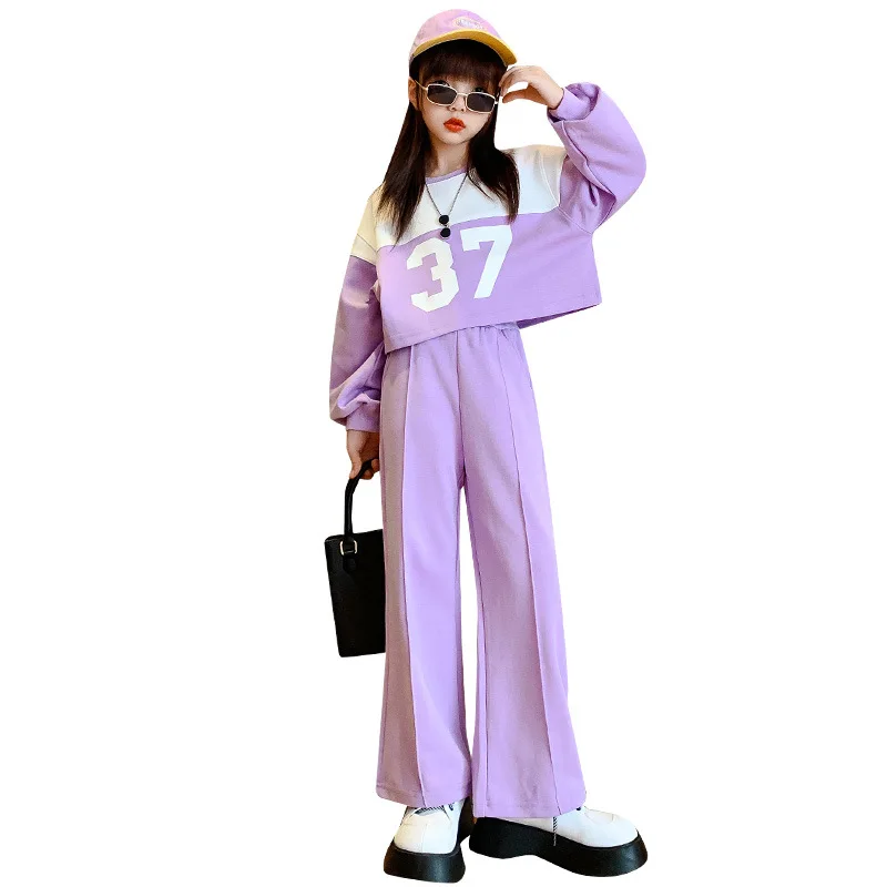 Spring Autumn Clothing Set for Kids Girls Fashion Children Pullover Sweatshirts + Loose Wide Leg Pants Teenage Purple Tracksuits
Spring Autumn Clothing Set for Kids Girls Fashion Children Pullover Sweatshirts + Loose Wide Leg Pants Teenage Purple Tracksuits