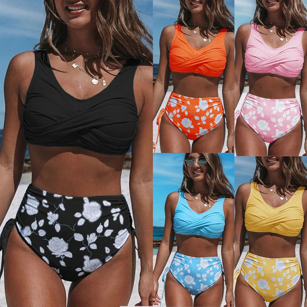 

Mommy And Daughter Swimsuits Sets Women Two Piece Bikini Set High Waisted Tie Side Sunflower Bikini Top Sleeves Swimsuit Top 1x