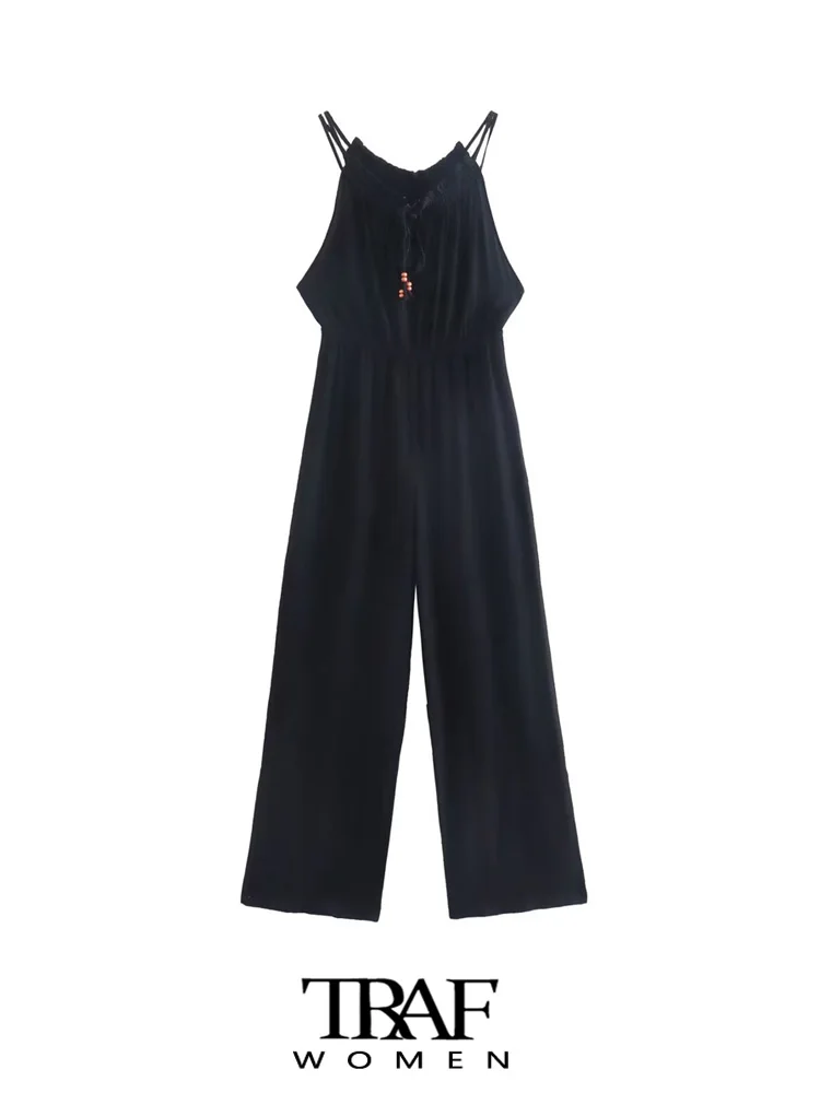 TRAF Women Fashion With Drawstring Beads Wide Leg Jumpsuits Vintage Elastic Waist Double Thin Straps Female Playsuits Mujer
TRAF Women Fashion With Drawstring Beads Wide Leg Jumpsuits Vintage Elastic Waist Double Thin Straps Female Playsuits Mujer
