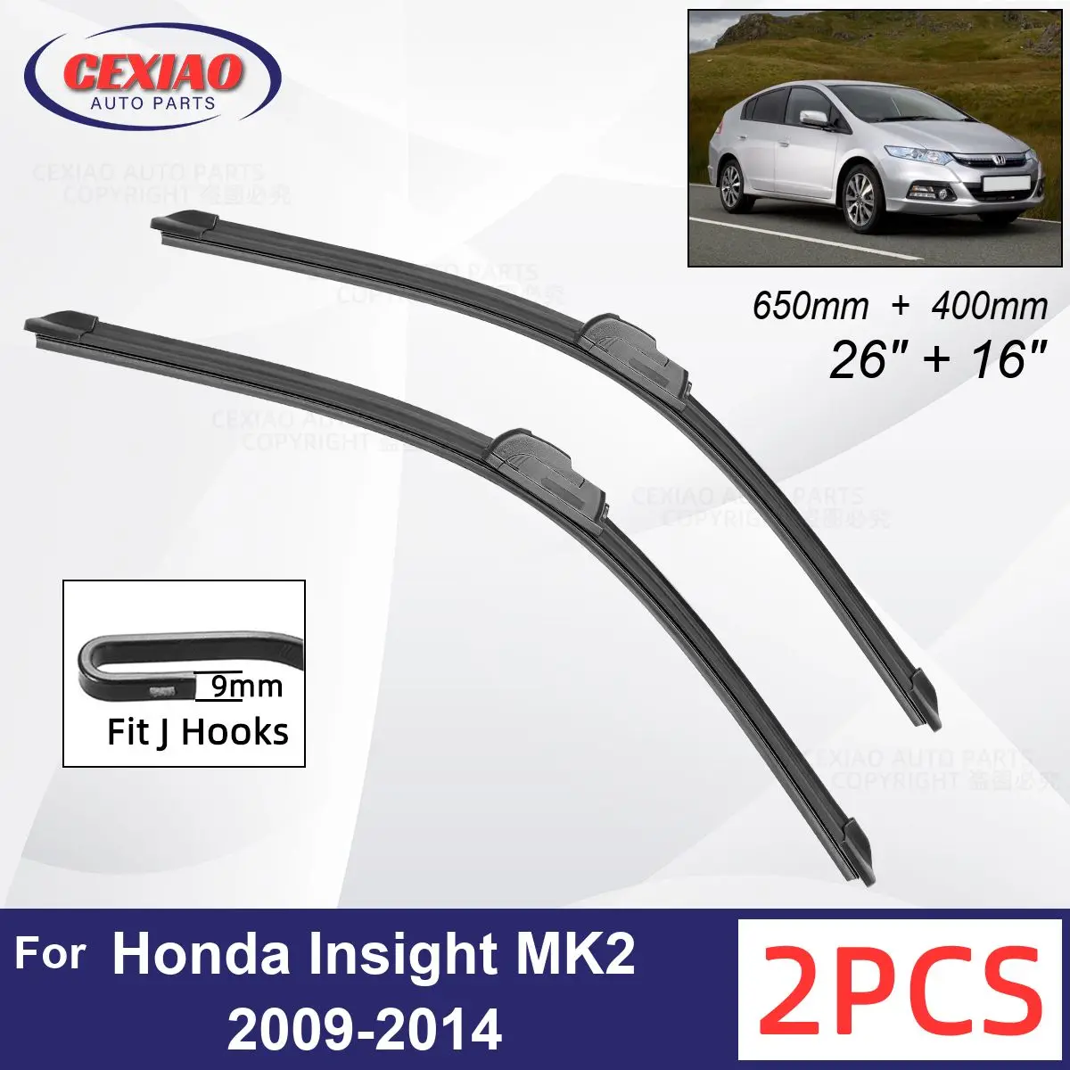 

Car Wiper For Honda Insight MK2 2009-2014 Front Wiper Blades Soft Rubber Windscreen Wipers Auto Windshield 26"+16" 650mm + 400mm