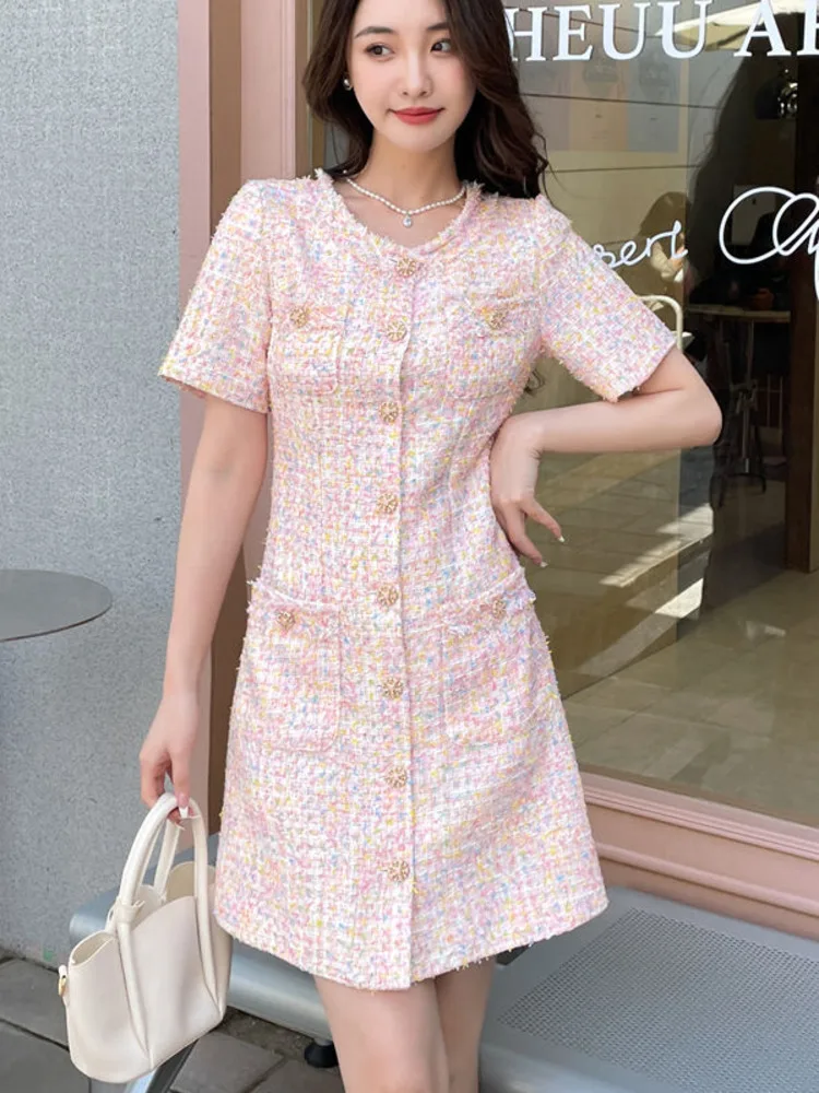 High Quality Fashion Elegant Small Fragrance Tweed Dress Women Summer Waist Slim Short Sleeve Vintage Dress Mini Vestidos Mujer
High Quality Fashion Elegant Small Fragrance Tweed Dress Women Summer Waist Slim Short Sleeve Vintage Dress Mini Vestidos Mujer