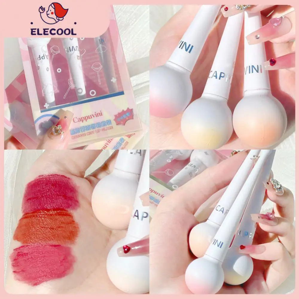 

Non-stick Cup Lip Gloss 3pcs Set Moisturizing Lollipop Mousse Velvet Matte Lipstick Marshmallow Lip Glaze Cosmetics Lip Tint Mud