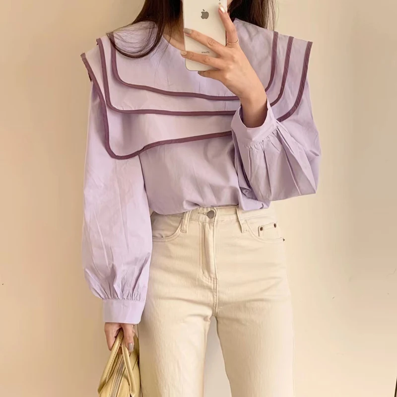 Age-reducing Contrast Edge Three-layer Irregular Navy Collar Loose Lantern Sleeves Western Style Shirt
Age-reducing Contrast Edge Three-layer Irregular Navy Collar Loose Lantern Sleeves Western Style Shirt