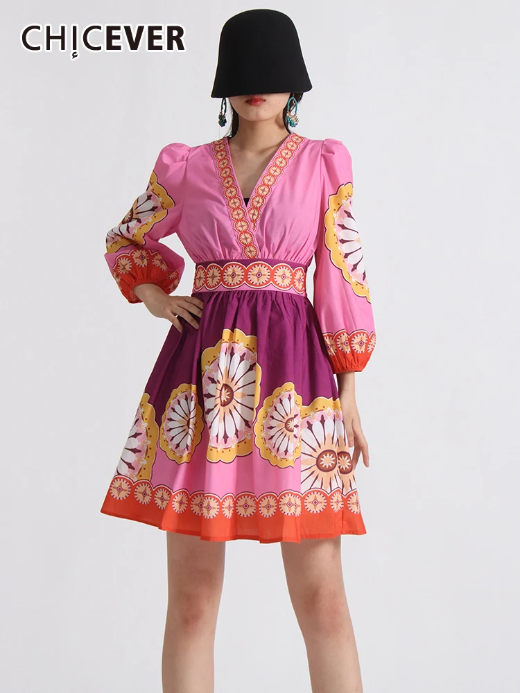 CHICEVER Vintage Print Dresses For Women V Neck Half Sleeve High Waist Tunic Colorblock Folds Summer A Line Mini Dress Female
CHICEVER Vintage Print Dresses For Women V Neck Half Sleeve High Waist Tunic Colorblock Folds Summer A Line Mini Dress Female