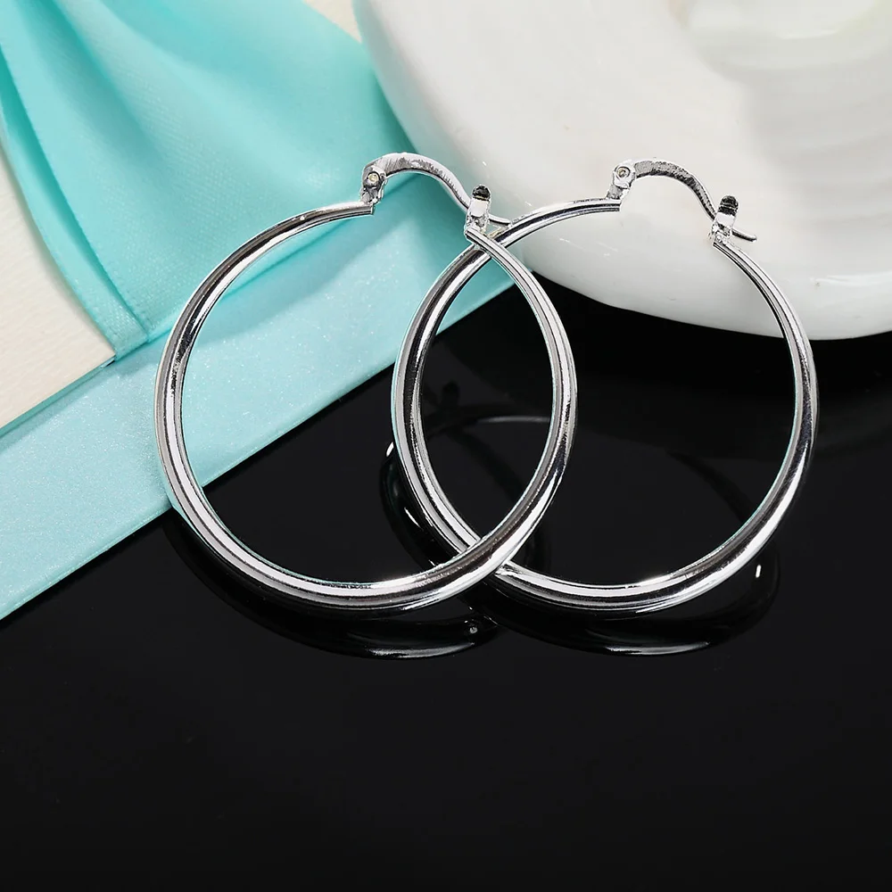 

Fine 4cm diameter 925 Sterling Silver Big circle Earrings for Women Special offer Fashion Jewelry Gifts Wedding party