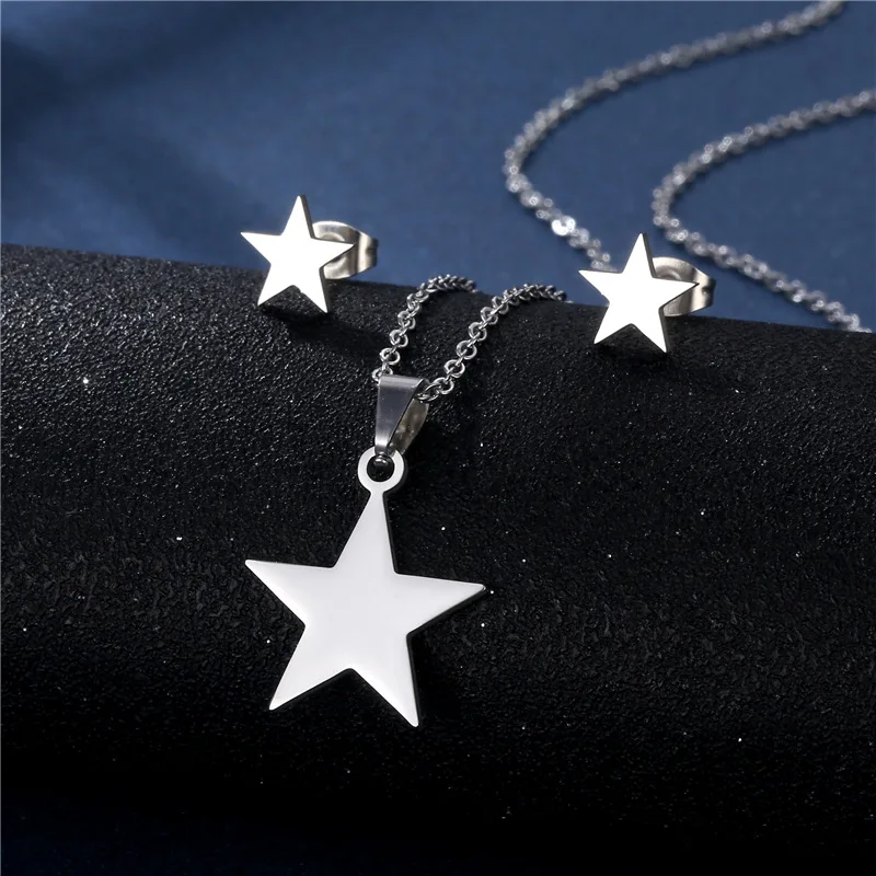 Pentagram Pendant Necklace Stud Earrings Set Women's Classic Geometric Star Stainless Steel Metal Sweater Chain Hip Hop Jewelry
Pentagram Pendant Necklace Stud Earrings Set Women's Classic Geometric Star Stainless Steel Metal Sweater Chain Hip Hop Jewelry