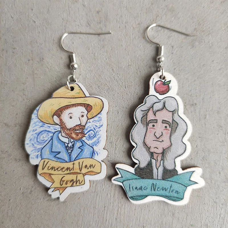 Famous Portraits Wood Earrings Funny Van Gogh Newton Image Painting Drop Earrings Student Teachers' Day Gift pendientes mujer
Famous Portraits Wood Earrings Funny Van Gogh Newton Image Painting Drop Earrings Student Teachers' Day Gift pendientes mujer