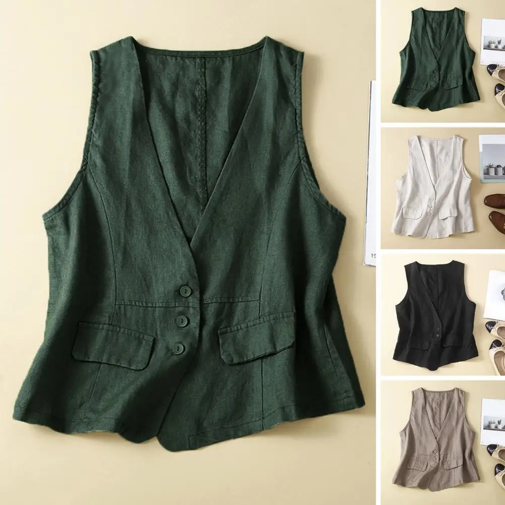 Women Open Front Vest Summer Sleeveless Flax Vest With Button Down V Neck Waistcoat Women's Clothing
Women Open Front Vest Summer Sleeveless Flax Vest With Button Down V Neck Waistcoat Women's Clothing