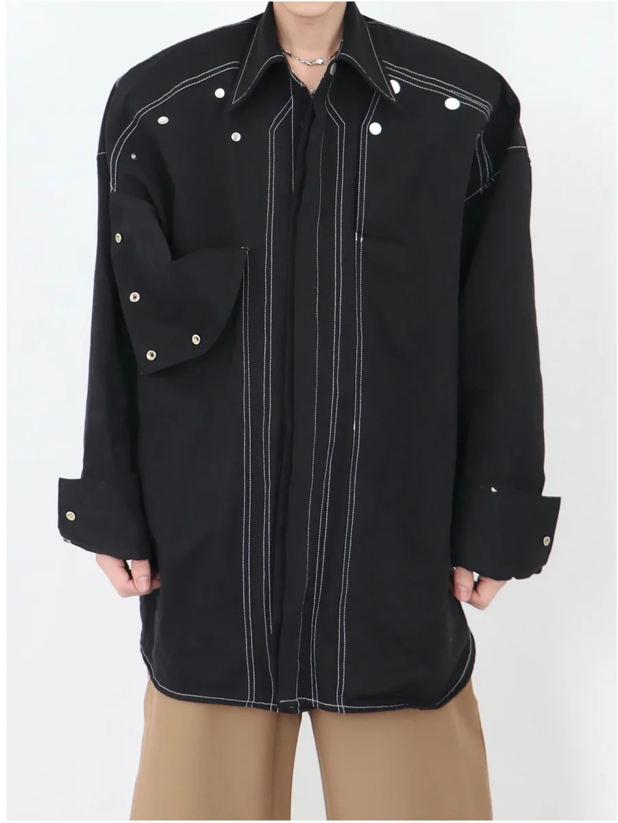 XS-6XL men's long sleeve shirts Bright line design sense shirt metal button stitching simple senior tide coat male blouses
XS-6XL men's long sleeve shirts Bright line design sense shirt metal button stitching simple senior tide coat male blouses