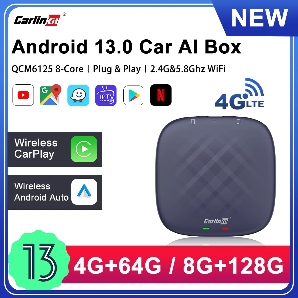 

Android 13 CarlinKit Mini Wireless CarPlay Android Auto Bluetooth Smart TV Box Netflix IPTV Adapter For Wired CarPlay Car Radio